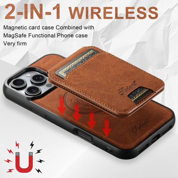 For iPhone 16 Plus Suteni H16 Litchi Texture Leather Detachable Wallet Back Phone Case(Khaki)