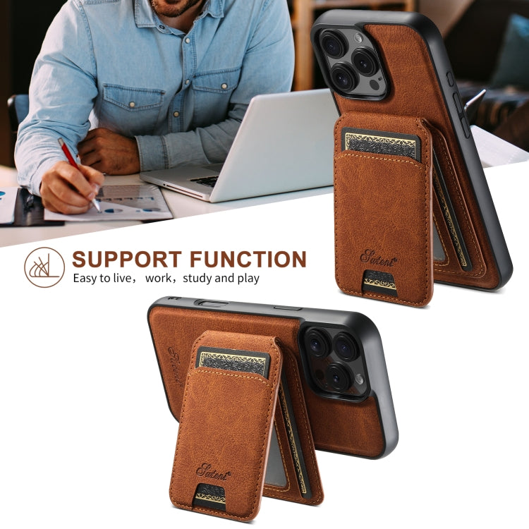 For iPhone 16 Plus Suteni H16 Litchi Texture Leather Detachable Wallet Back Phone Case(Khaki)