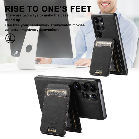 For Samsung Galaxy S25 Ultra 5G Suteni H16 Litchi Texture Leather Detachable Wallet Back Phone Case(Black)