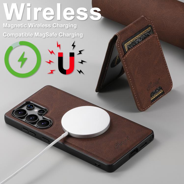 For Samsung Galaxy S25 Ultra 5G Suteni H16 Litchi Texture Leather Detachable Wallet Back Phone Case(Brown)