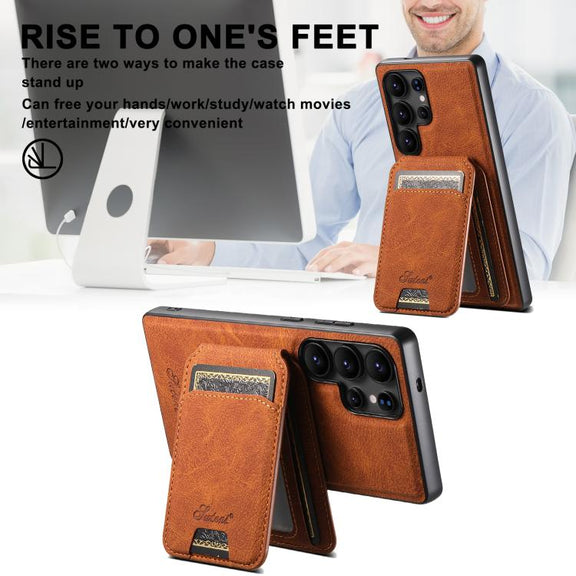 For Samsung Galaxy S25 Ultra 5G Suteni H16 Litchi Texture Leather Detachable Wallet Back Phone Case(Khaki)