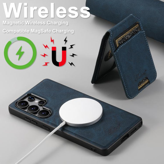 For Samsung Galaxy S25 Ultra 5G Suteni H16 Litchi Texture Leather Detachable Wallet Back Phone Case(Blue)