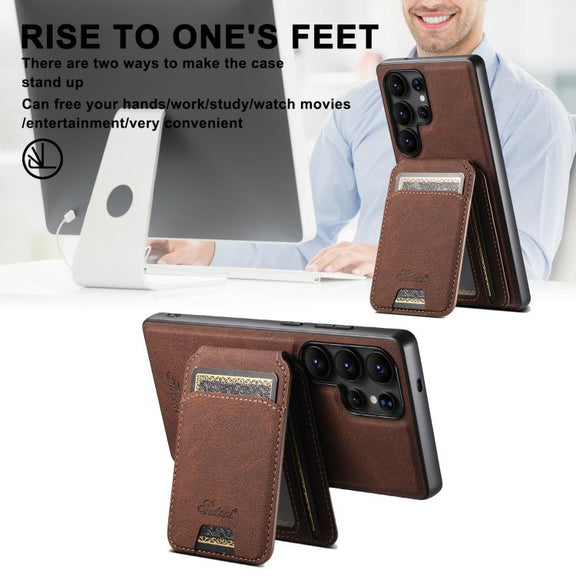 For Samsung Galaxy S25+ 5G Suteni H16 Litchi Texture Leather Detachable Wallet Back Phone Case(Brown)
