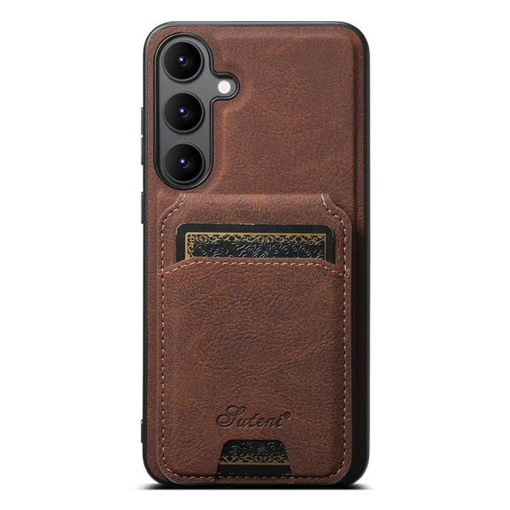 For Samsung Galaxy S25+ 5G Suteni H16 Litchi Texture Leather Detachable Wallet Back Phone Case(Brown)