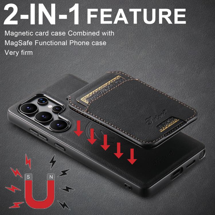 For Samsung Galaxy S25 5G Suteni H16 Litchi Texture Leather Detachable Wallet Back Phone Case(Black)
