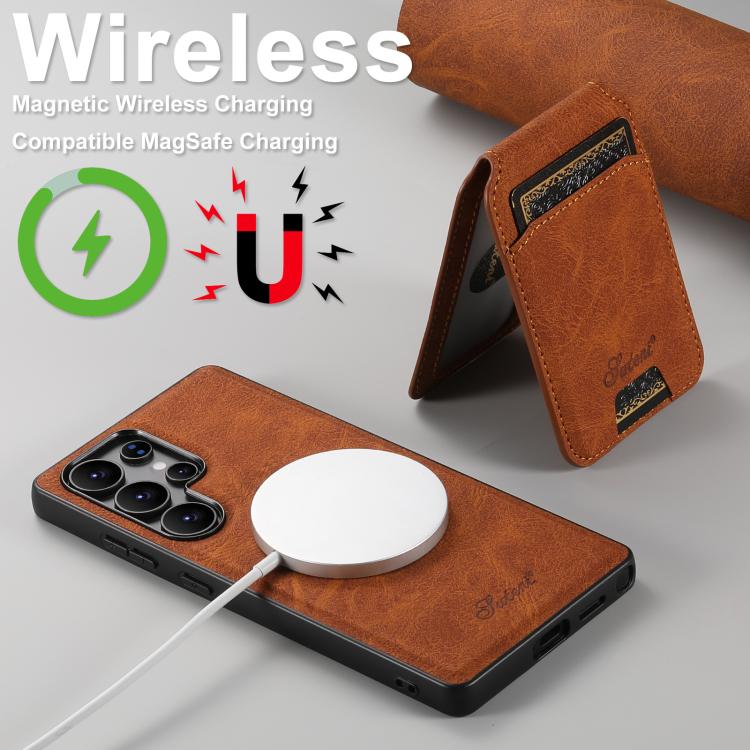 For Samsung Galaxy S25 5G Suteni H16 Litchi Texture Leather Detachable Wallet Back Phone Case(Khaki)