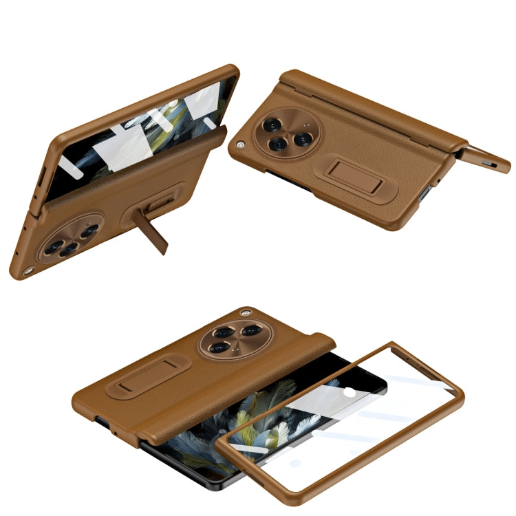 For OPPO Find N3 Integrated Folding Hinge Leather Phone Case with Pen(Brown)