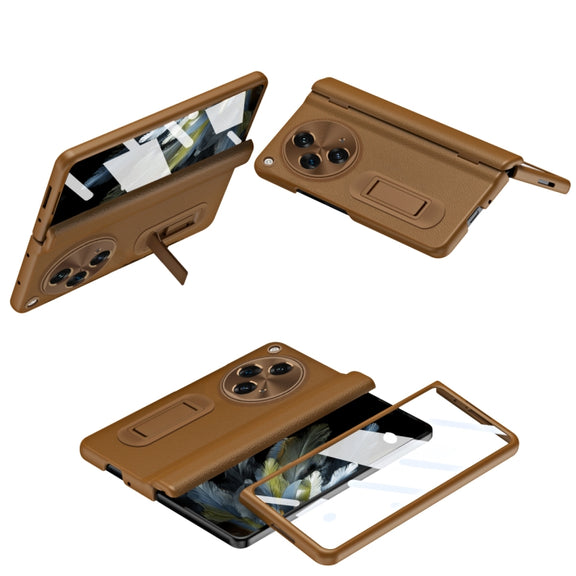 For OPPO Find N3 Integrated Folding Hinge Leather Phone Case with Pen(Brown)
