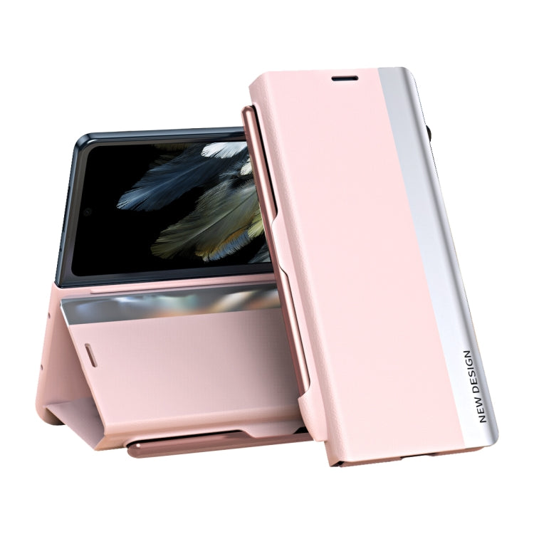 For OPPO Find N3 Side Electroplated Adsorption Leather Phone Case with Pen Slot(Pink)