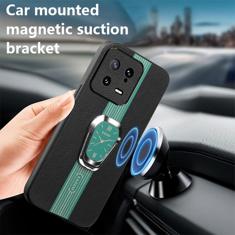 For Xiaomi 13 Magnetic Litchi Leather Back Phone Case with Holder(Green)