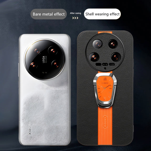 For Xiaomi 14 Ultra Magnetic Litchi Leather Back Phone Case with Holder(Orange)