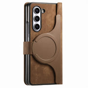 For Samsung Galaxy Z Fold5 5G Retro MagSafe Magnetic Zipper Wallet Leather Phone Case(Brown)