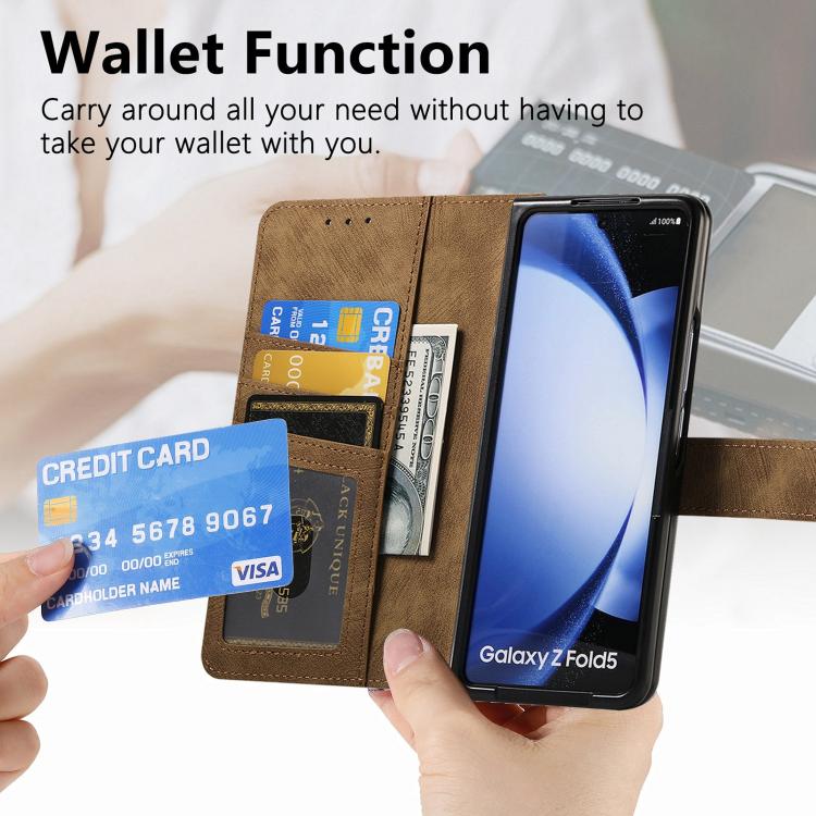For Samsung Galaxy Z Fold5 5G Retro MagSafe Magnetic Zipper Wallet Leather Phone Case(Brown)