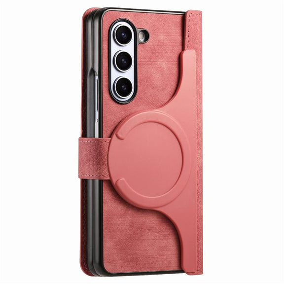 For Samsung Galaxy Z Fold5 5G Retro MagSafe Magnetic Zipper Wallet Leather Phone Case(Pink)