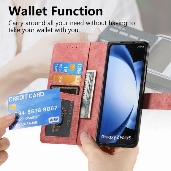 For Samsung Galaxy Z Fold5 5G Retro MagSafe Magnetic Zipper Wallet Leather Phone Case(Pink)