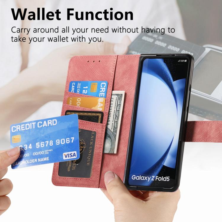For Samsung Galaxy Z Fold5 5G Retro MagSafe Magnetic Zipper Wallet Leather Phone Case(Pink)