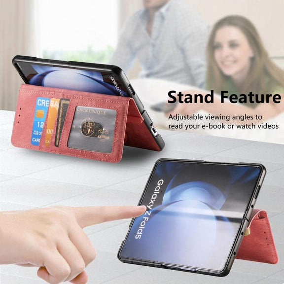 For Samsung Galaxy Z Fold5 5G Retro MagSafe Magnetic Zipper Wallet Leather Phone Case(Pink)
