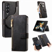 For Samsung Galaxy Z Fold4 Retro MagSafe Magnetic Zipper Wallet Leather Phone Case(Black)