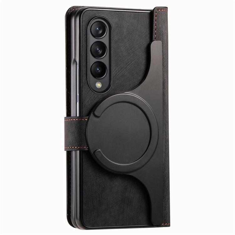For Samsung Galaxy Z Fold4 Retro MagSafe Magnetic Zipper Wallet Leather Phone Case(Black)