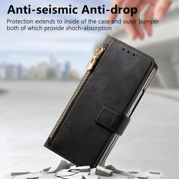 For Samsung Galaxy Z Fold4 Retro MagSafe Magnetic Zipper Wallet Leather Phone Case(Black)