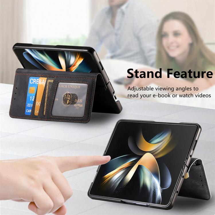 For Samsung Galaxy Z Fold4 Retro MagSafe Magnetic Zipper Wallet Leather Phone Case(Black)