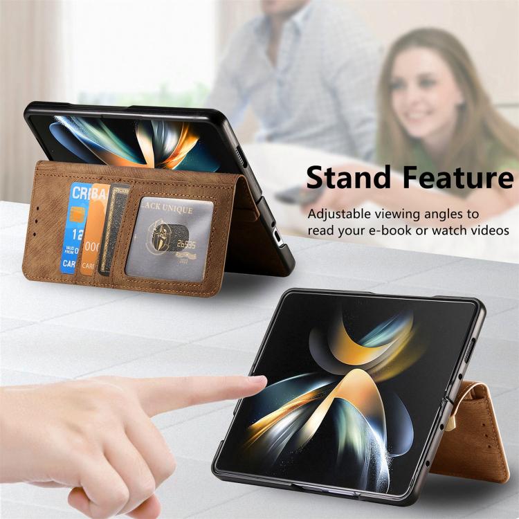 For Samsung Galaxy Z Fold4 Retro MagSafe Magnetic Zipper Wallet Leather Phone Case(Brown)