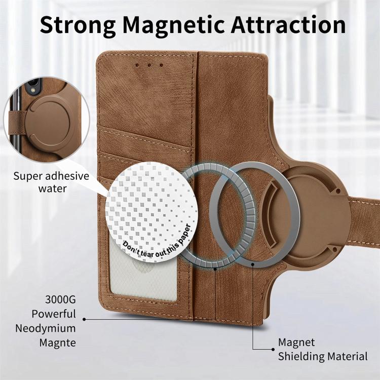 For Samsung Galaxy Z Fold4 Retro MagSafe Magnetic Zipper Wallet Leather Phone Case(Brown)