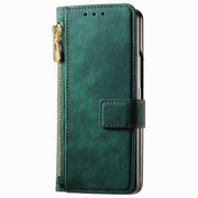 For Samsung Galaxy Z Fold4 Retro MagSafe Magnetic Zipper Wallet Leather Phone Case(Green)