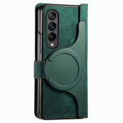 For Samsung Galaxy Z Fold4 Retro MagSafe Magnetic Zipper Wallet Leather Phone Case(Green)