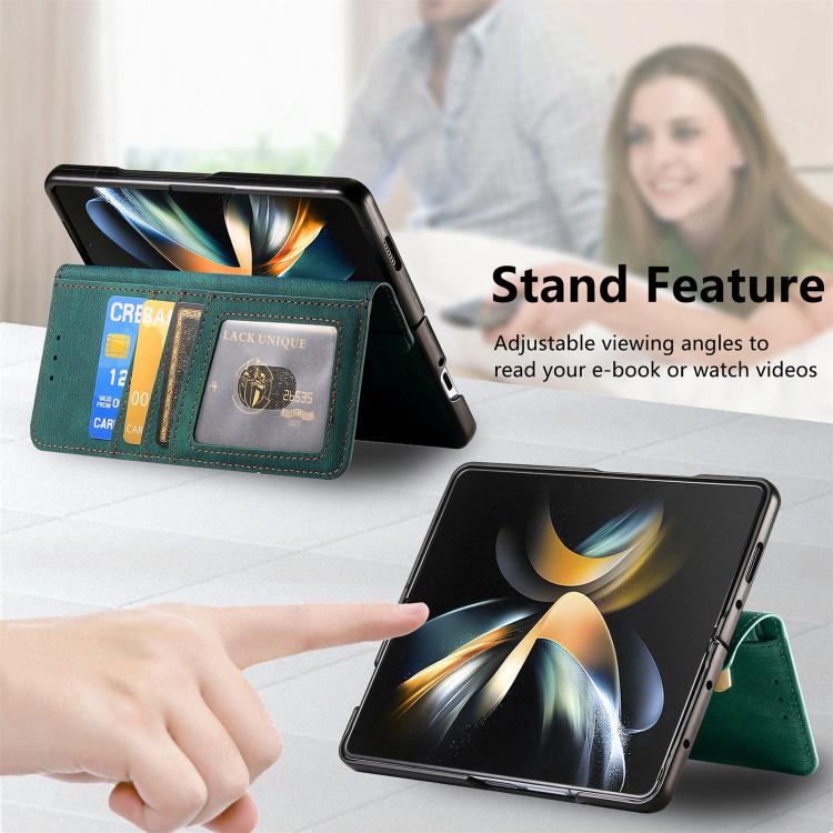 For Samsung Galaxy Z Fold4 Retro MagSafe Magnetic Zipper Wallet Leather Phone Case(Green)