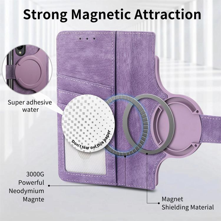 For Samsung Galaxy Z Fold4 Retro MagSafe Magnetic Zipper Wallet Leather Phone Case(Purple)