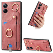 For Realme 10 Pro Retro Skin-feel Ring Card Bag Phone Case with Hang Loop(Pink)
