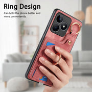For Realme 10 Pro Retro Skin-feel Ring Card Bag Phone Case with Hang Loop(Pink)
