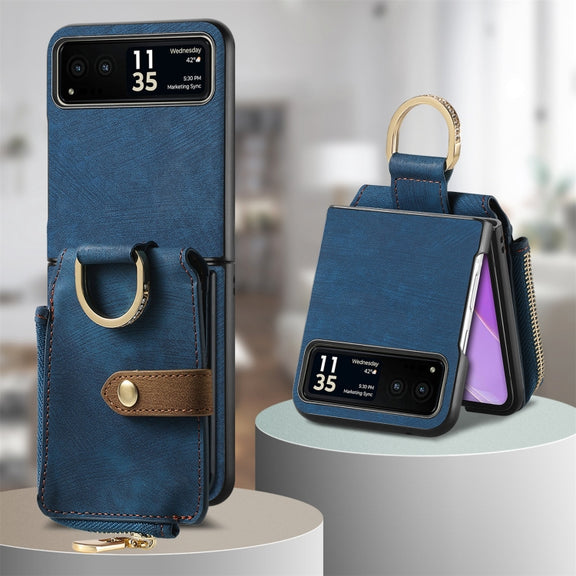 For Motorola Razr 40 Retro Skin-feel Ring Multi-card Wallet Phone Case(Blue)