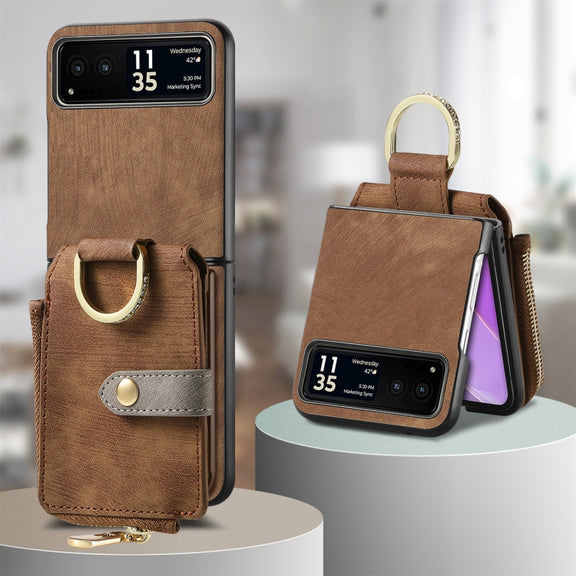 For Motorola Razr 40 Retro Skin-feel Ring Multi-card Wallet Phone Case(Brown)