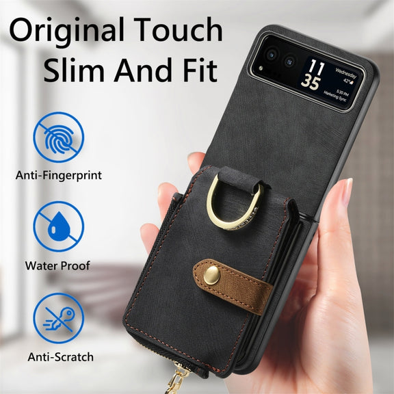 For Motorola Razr 40 Retro Skin-feel Ring Multi-card Wallet Phone Case(Black)