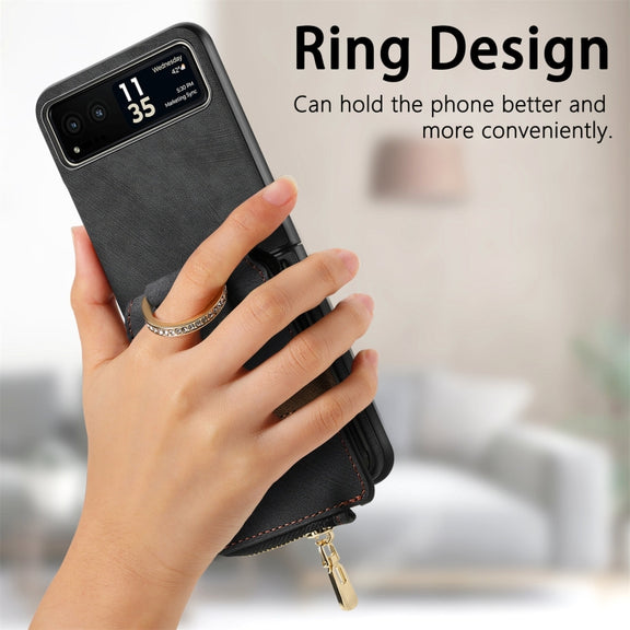 For Motorola Razr 40 Retro Skin-feel Ring Multi-card Wallet Phone Case(Black)