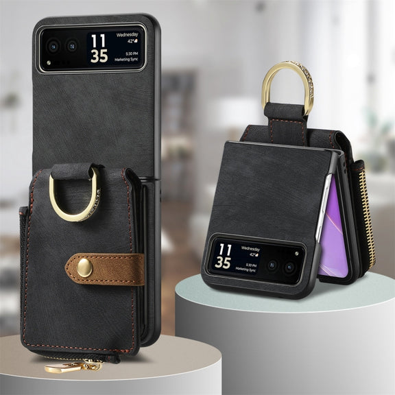 For Motorola Razr 40 Retro Skin-feel Ring Multi-card Wallet Phone Case(Black)