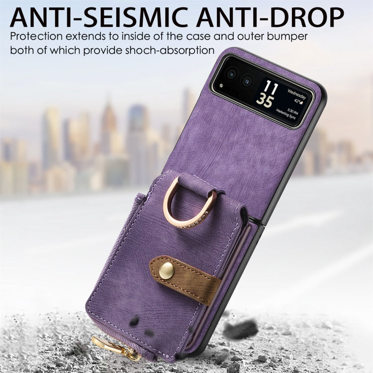 For Motorola Razr 40 Retro Skin-feel Ring Multi-card Wallet Phone Case(Purple)