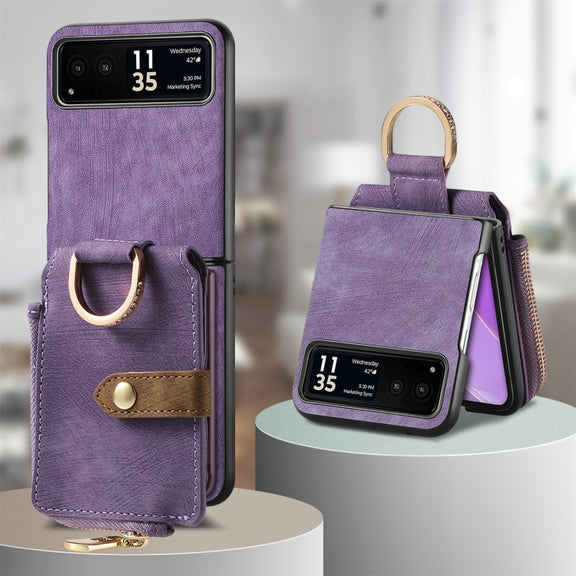 For Motorola Razr 40 Retro Skin-feel Ring Multi-card Wallet Phone Case(Purple)