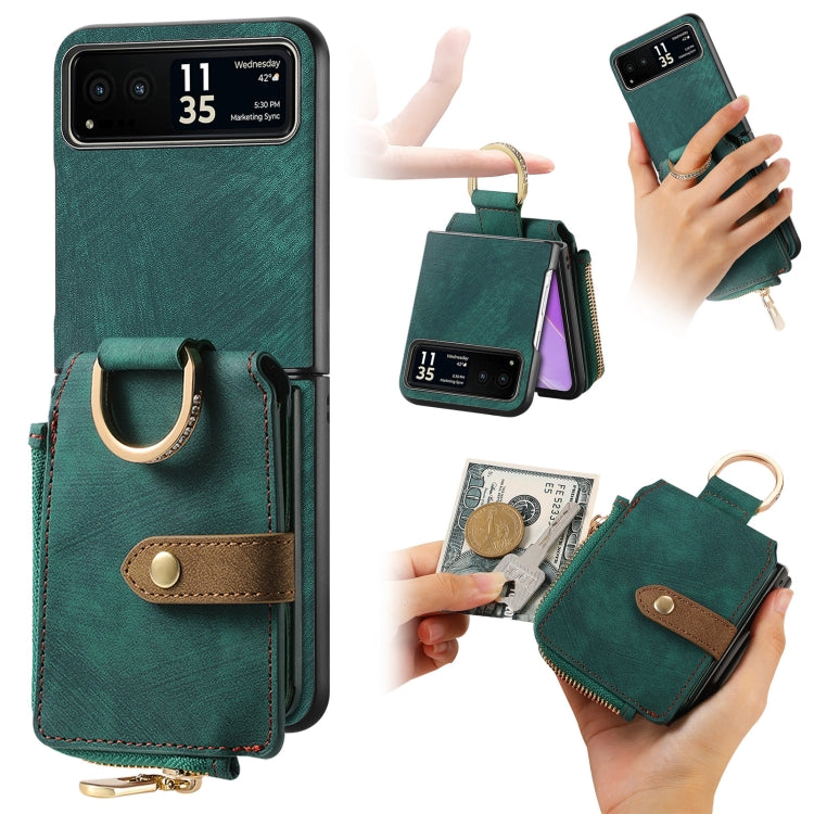 For Motorola Razr 40 Retro Skin-feel Ring Multi-card Wallet Phone Case(Green)