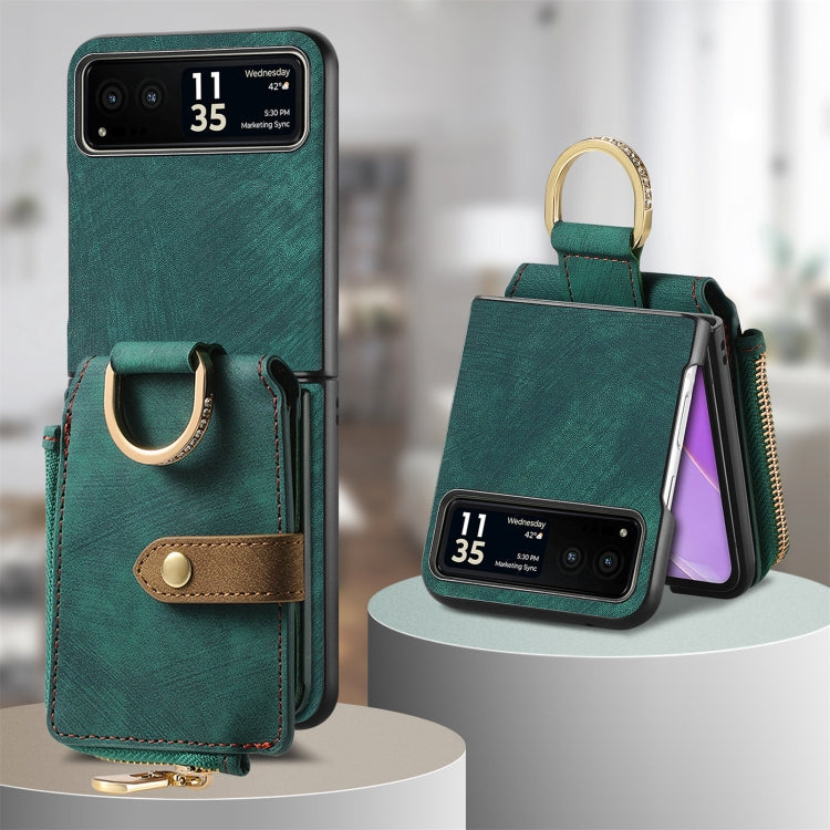 For Motorola Razr 40 Retro Skin-feel Ring Multi-card Wallet Phone Case(Green)