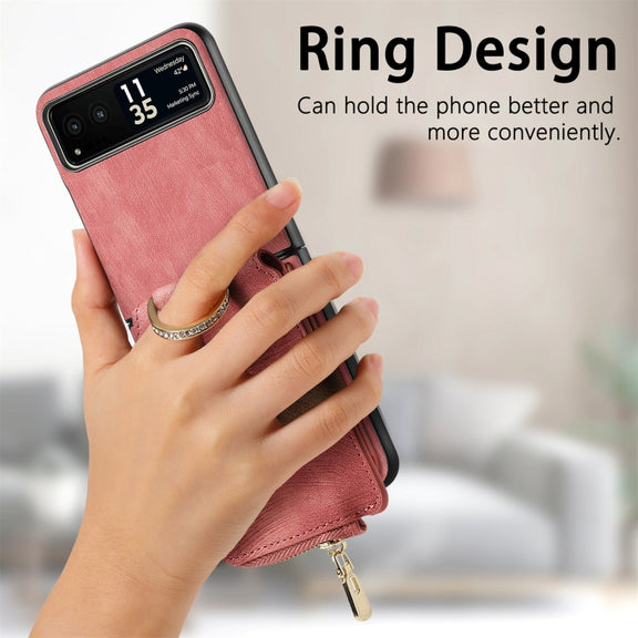 For Motorola Razr 40 Retro Skin-feel Ring Multi-card Wallet Phone Case(Pink)