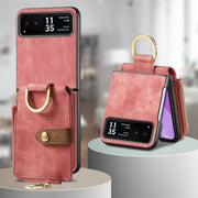 For Motorola Razr 40 Retro Skin-feel Ring Multi-card Wallet Phone Case(Pink)