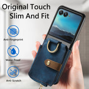 For Motorola Razr 40 Ultra Retro Skin-feel Ring Multi-card Wallet Phone Case(Blue)