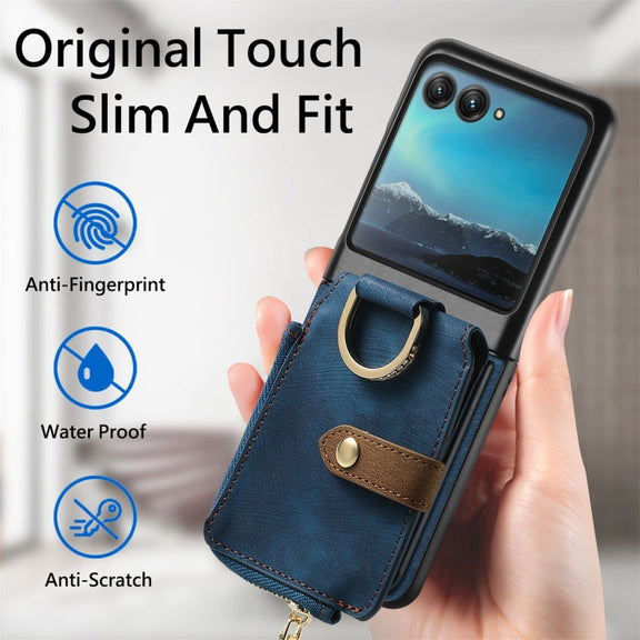For Motorola Razr 40 Ultra Retro Skin-feel Ring Multi-card Wallet Phone Case(Blue)