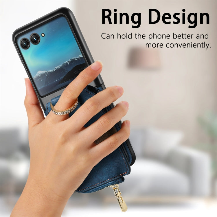 For Motorola Razr 40 Ultra Retro Skin-feel Ring Multi-card Wallet Phone Case(Blue)