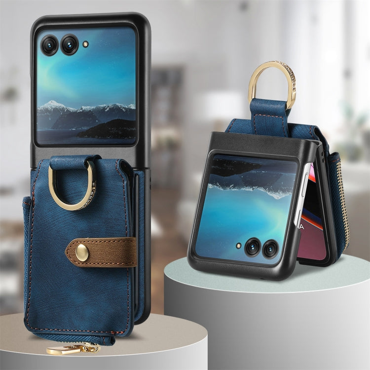For Motorola Razr 40 Ultra Retro Skin-feel Ring Multi-card Wallet Phone Case(Blue)