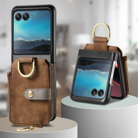 For Motorola Razr 40 Ultra Retro Skin-feel Ring Multi-card Wallet Phone Case(Brown)