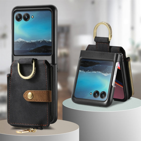 For Motorola Razr 40 Ultra Retro Skin-feel Ring Multi-card Wallet Phone Case(Black)